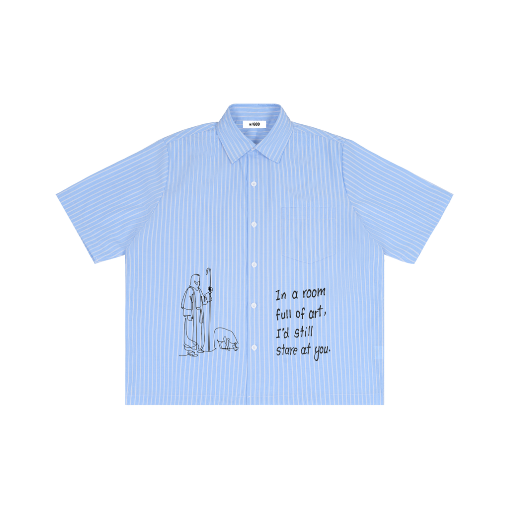 Keep Your Eyes Fixed on Jesus Stripped Button up Shirt