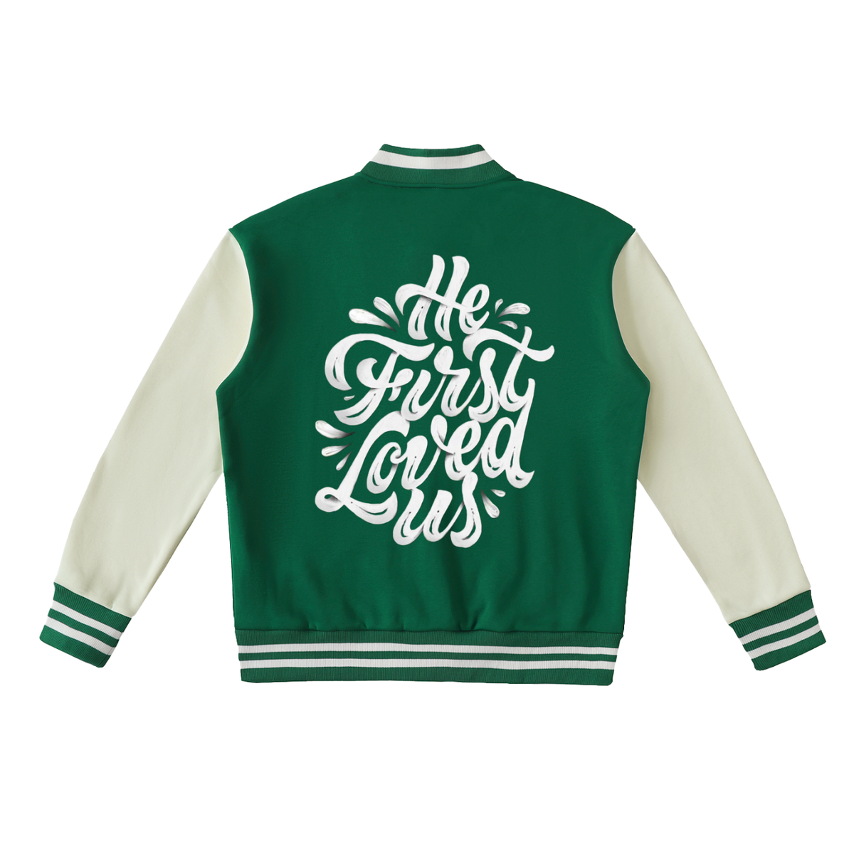 He First Loved Us Two-Tone Fleeced Varsity Jacket