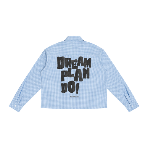 Dream on  Plaid Long Sleeve Button Up Shirt Unisex Manifest Vision Dreaming Plan it Build it