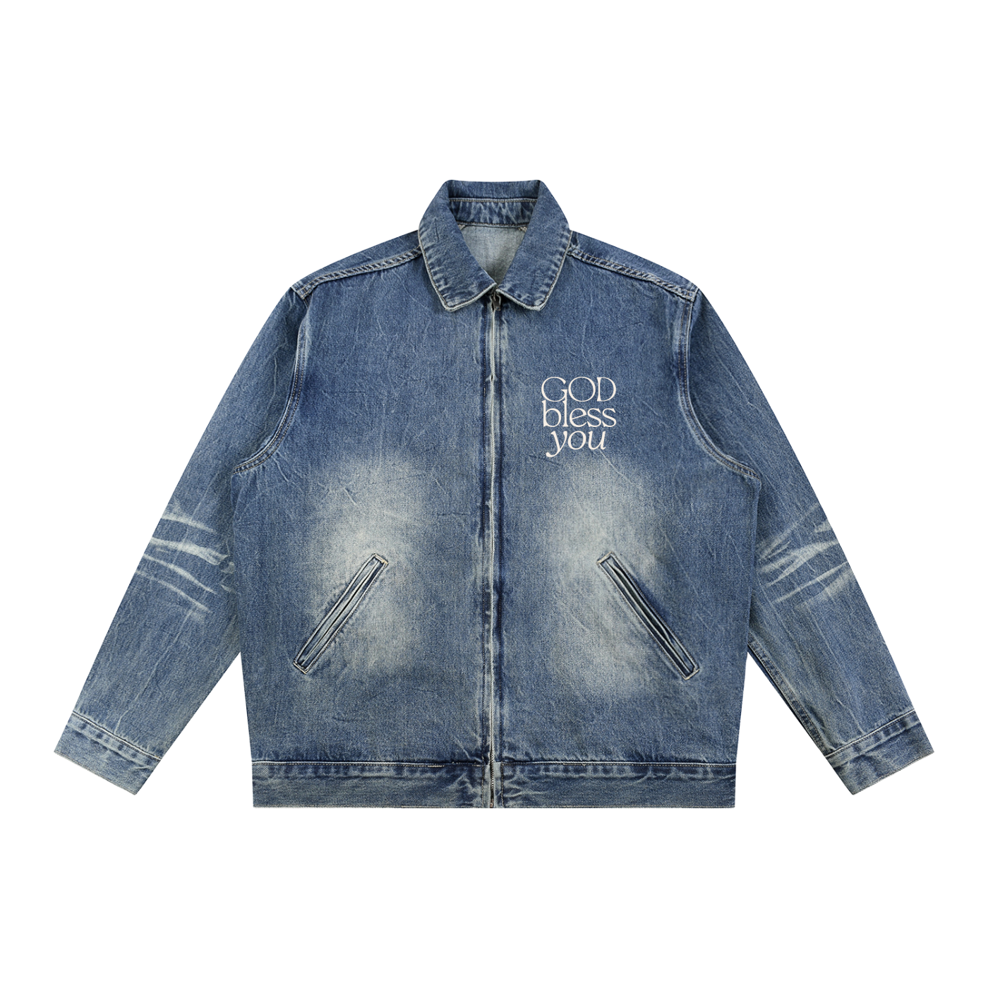 Life in Christ Vintage Wash Zip Up Denim Jacket