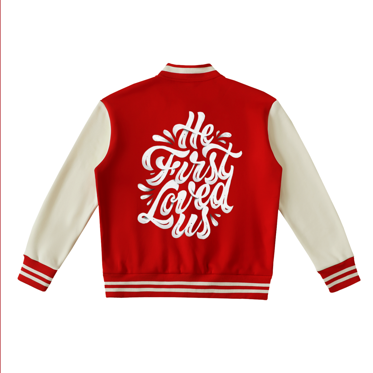 He First Loved Us Two-Tone Fleeced Varsity Jacket