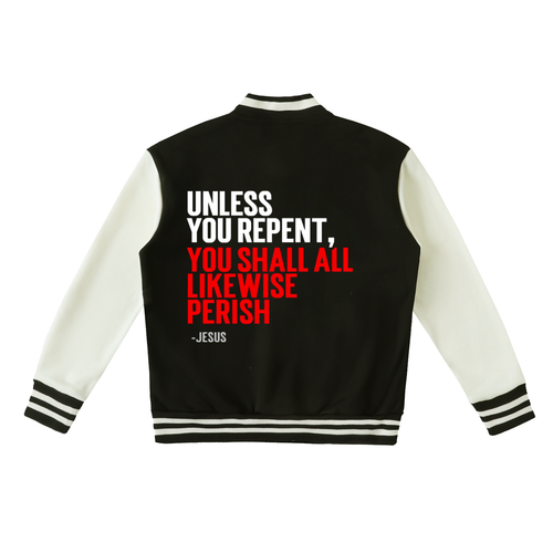 Jesus calls for  Repentance, Forgiveness, Varsity Jacket, Yeshua, Hebrew, King of Kings