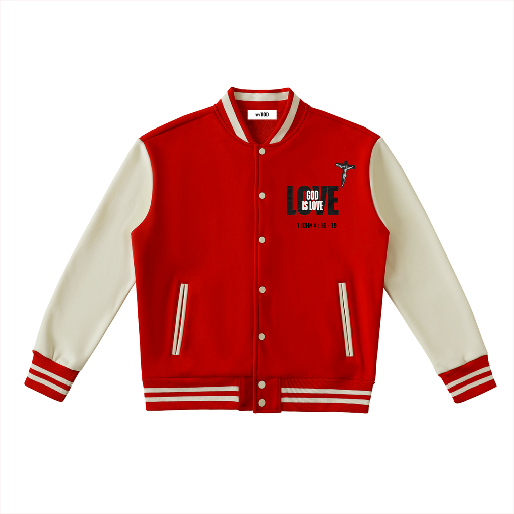 He First Loved Us Two-Tone Fleeced Varsity Jacket